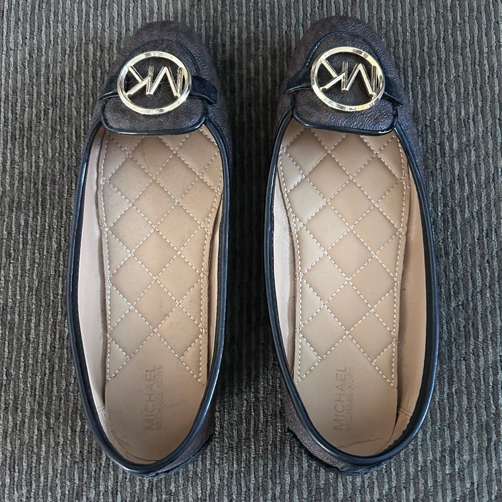 Michael Kors Black and Gold Logo Flats